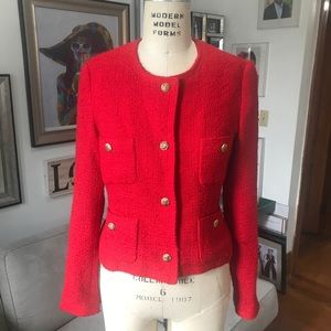 Red Boucle 4-Pocket Jacket, Size 14
